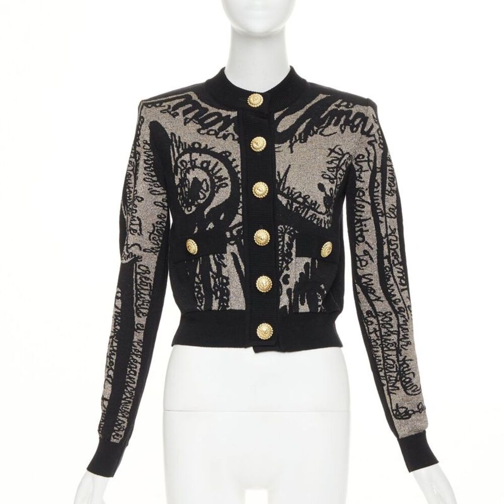 Balmain wool blend metallic graphic cardigan